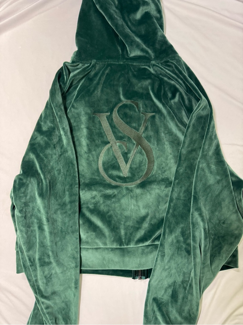 Victoria's Secret Y2K Emerald Green Velour Crop Hoodie Jacket, Medium
